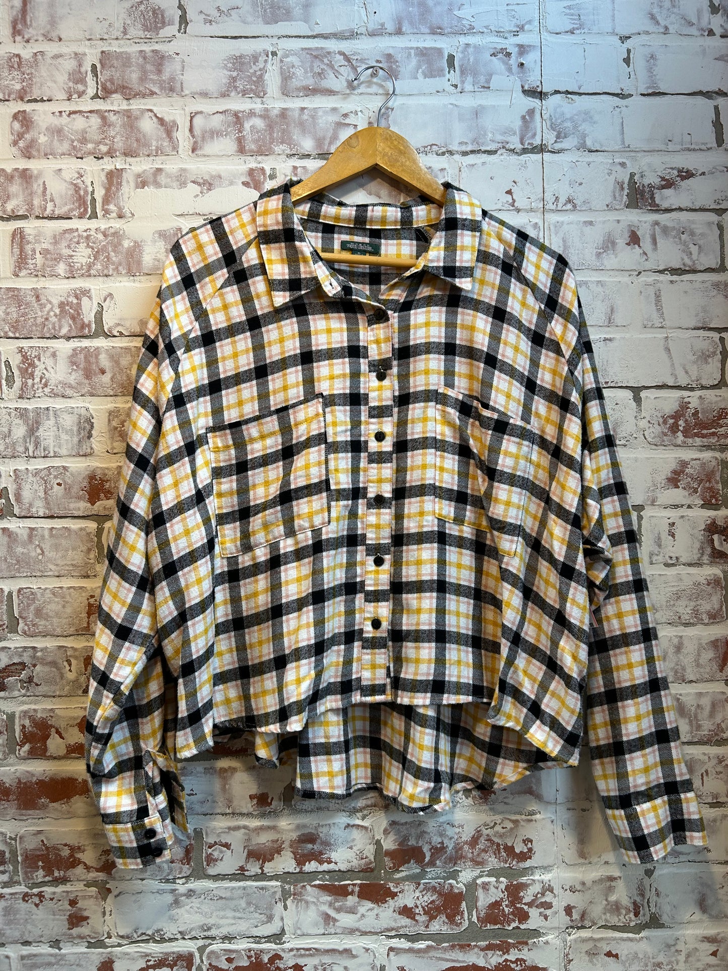 XL - wild fable pink / yellow plaid long sleeve button up