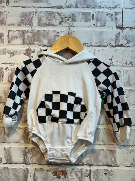 3-6 months - checkered hooded long sleeve onesie