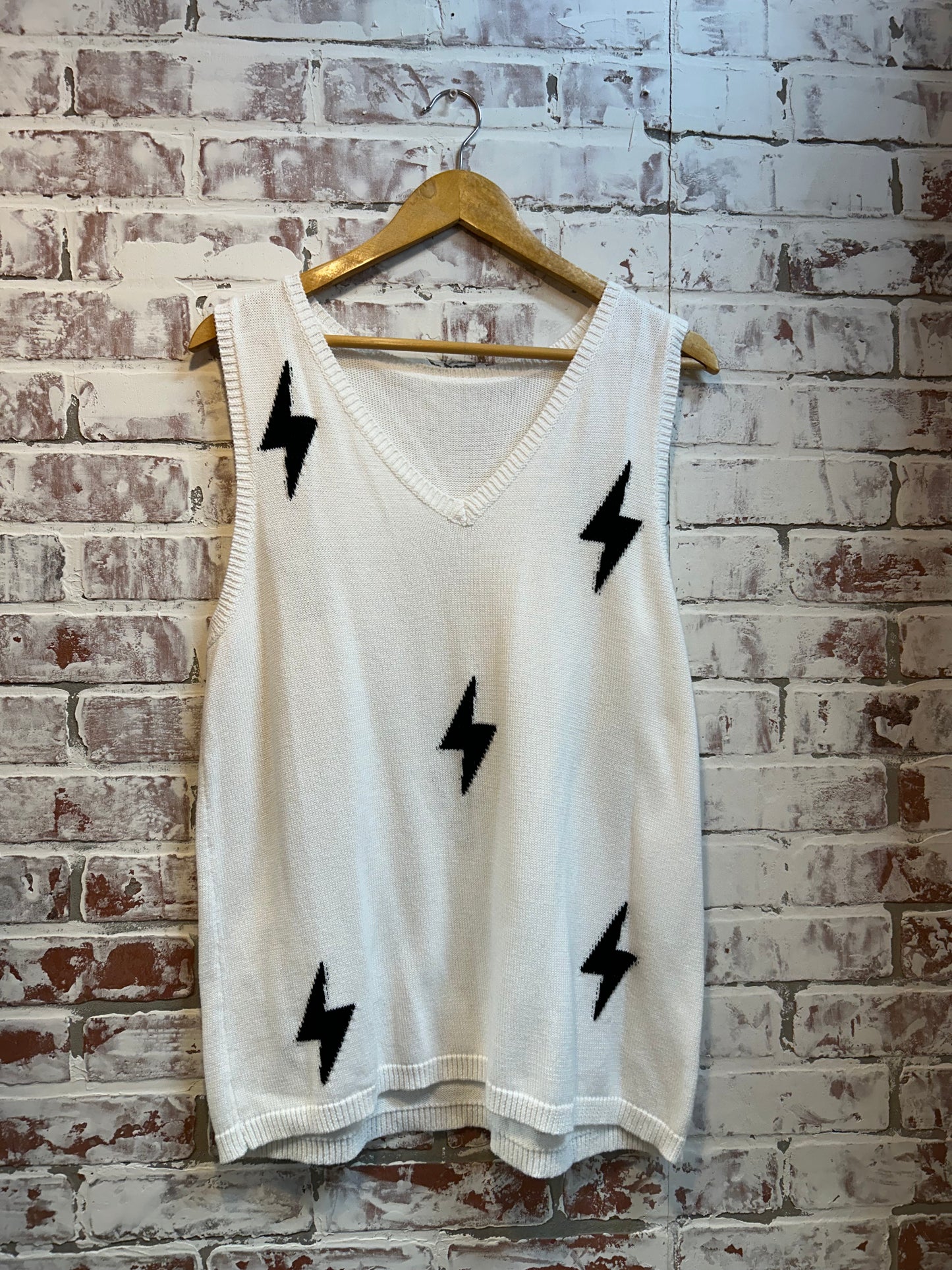 XL - white lightning bolt sweater vest