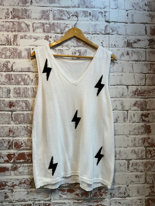 XL - white lightning bolt sweater vest