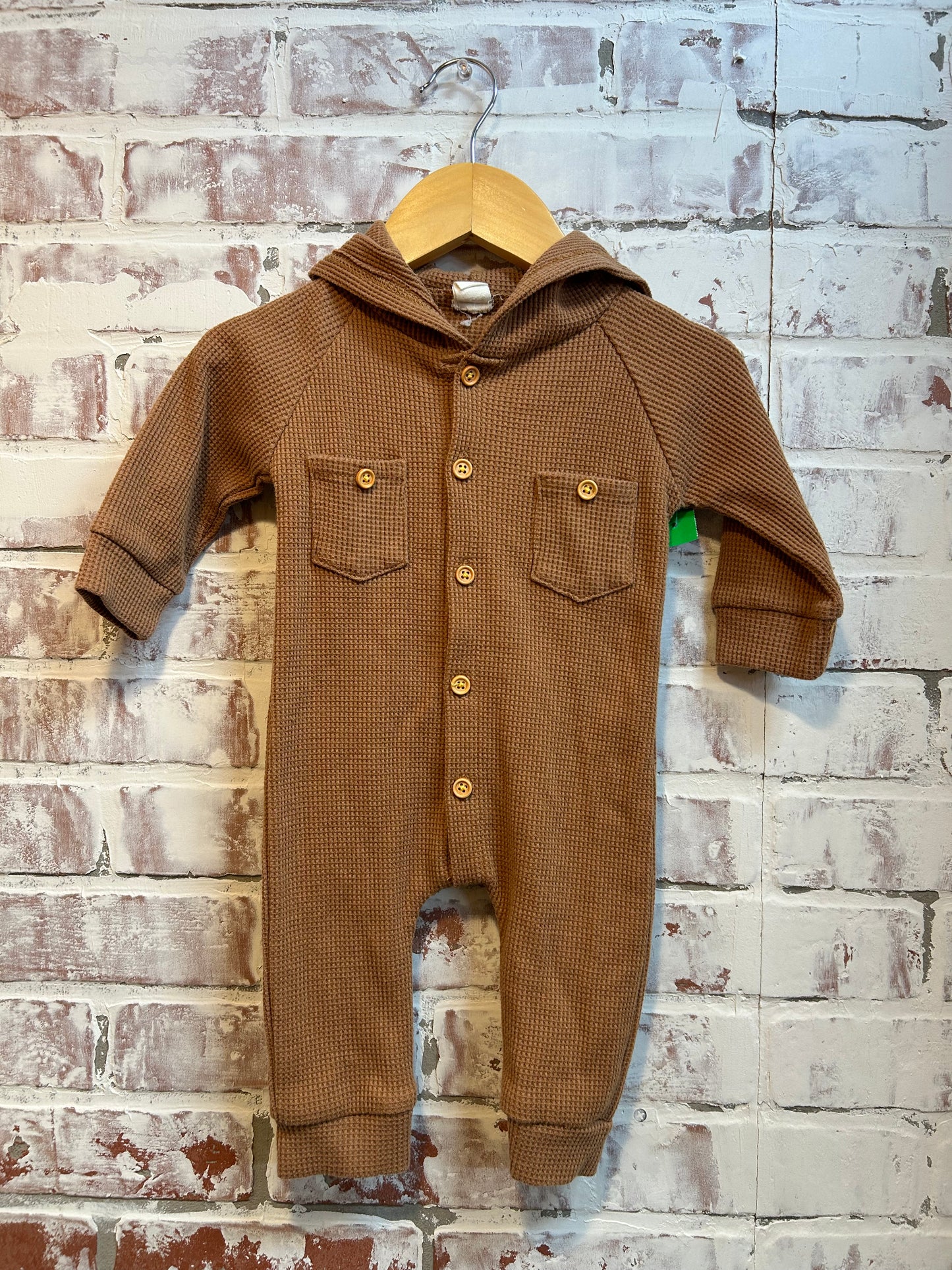 12-18 months - brown waffle hooded jumpsuit